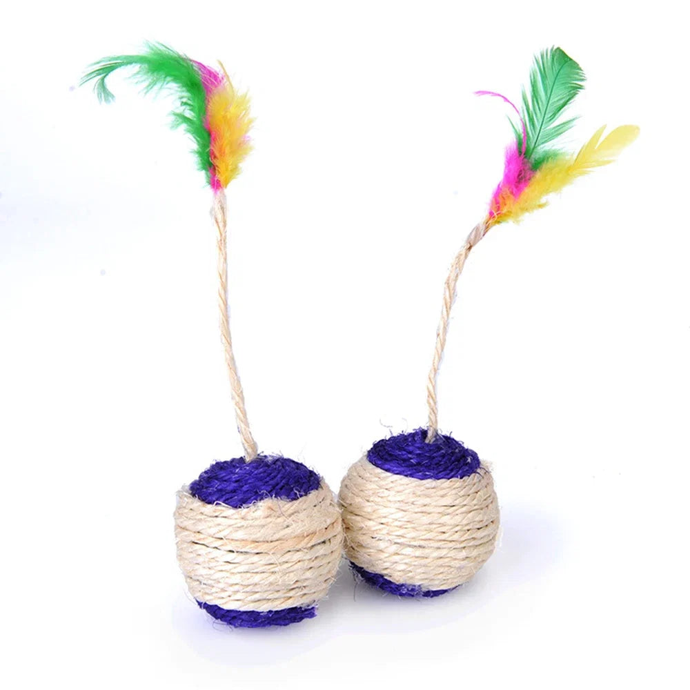 1PC Pet Cat Toy Colorful Feather Blanket Ball Grinding Claw Interactive Play Ball Cat Toy Sisal Shuttlecock Ball | Purrfect Pet Kingdom