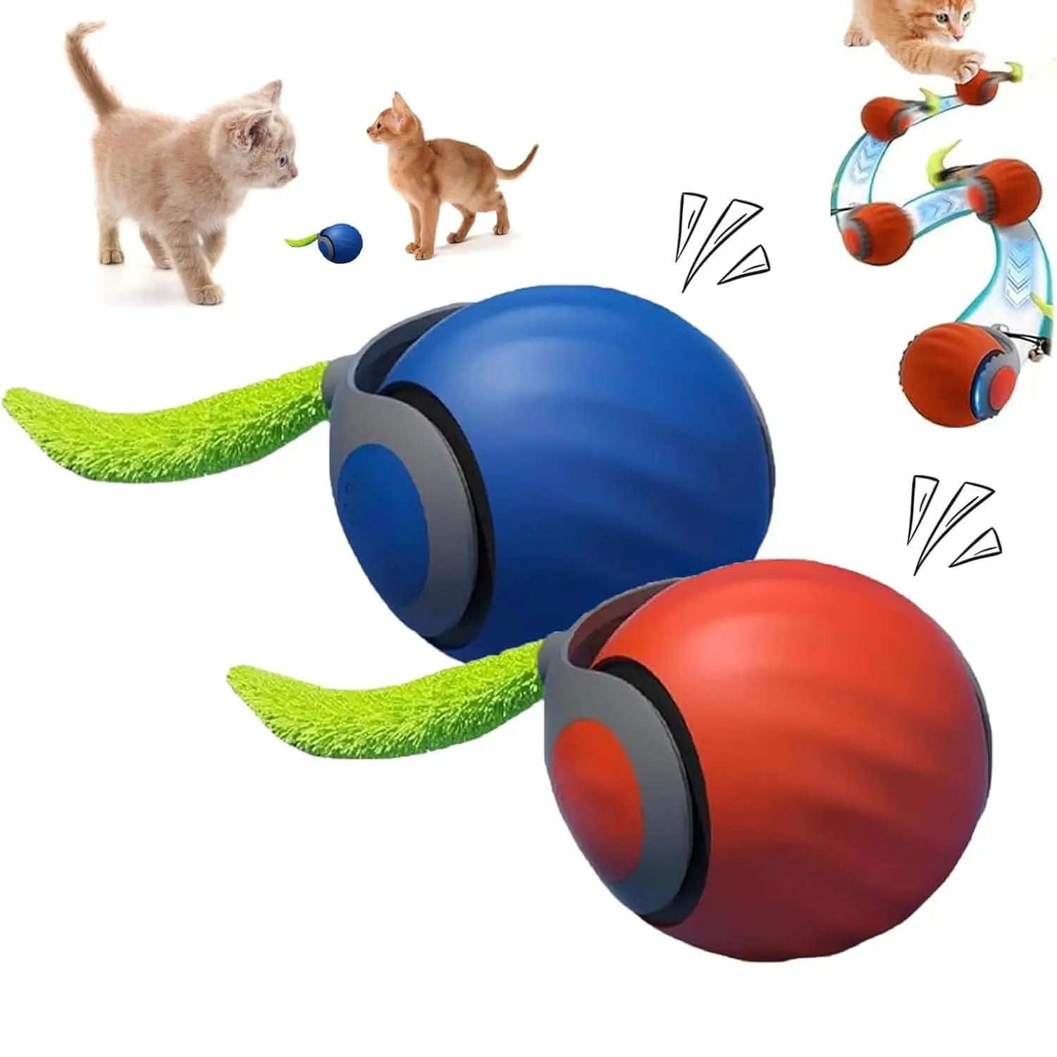 NewSpeedy Tail 2.0 Cat Toy, Speedy Tail Cat Toy, Interactive Cat Ball Toy, Smart Cat Toys Ball, Two Speed Adjustment, with Tail - Majestic Pet Kingdom