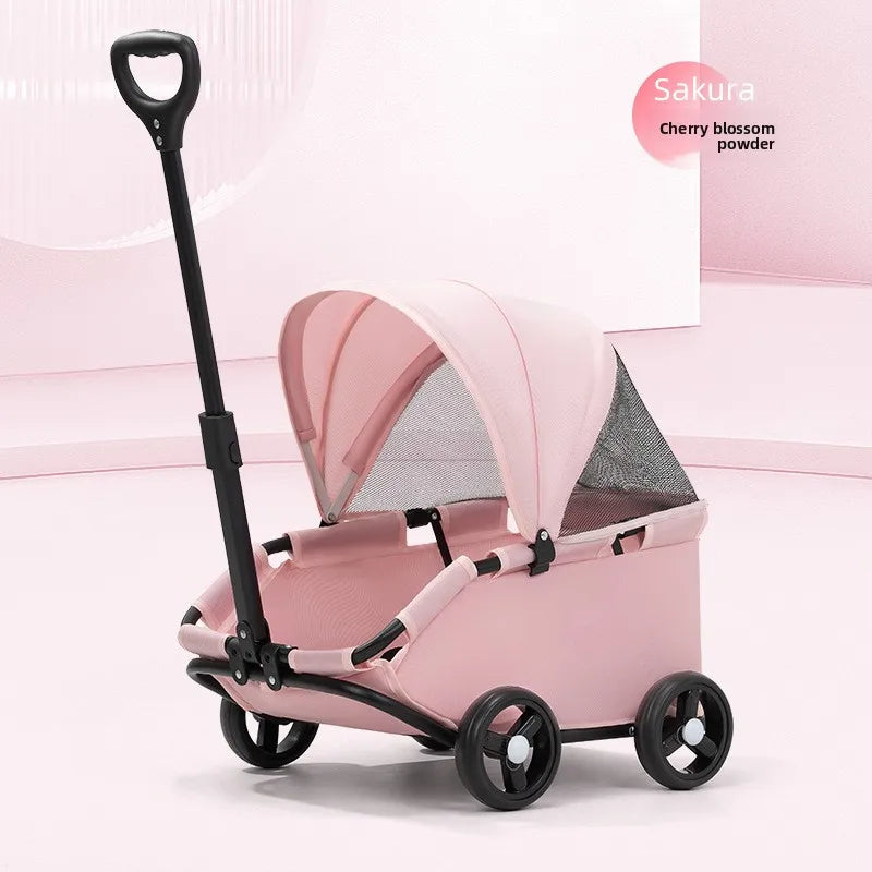 4-Wheel Dog Stroller with Sunshade Cover Pet Carrier for Outdoor Travel Shopping Walking Suitable for Small Dogs and Cats