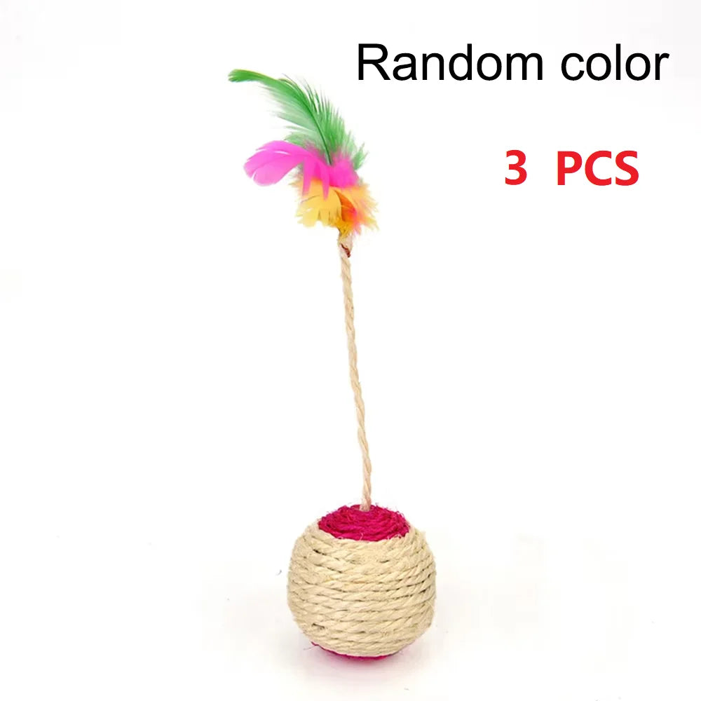 1PC Pet Cat Toy Colorful Feather Blanket Ball Grinding Claw Interactive Play Ball Cat Toy Sisal Shuttlecock Ball | Purrfect Pet Kingdom