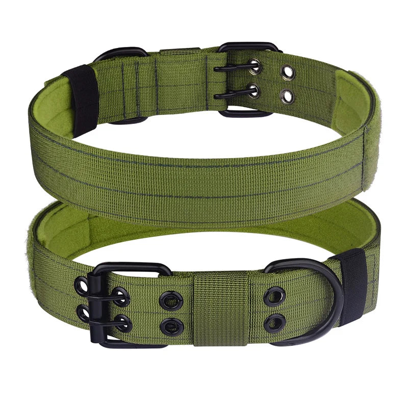 Tactical Dog Collar, Heavy Duty Nylon Dog Collar with Double Buckle, Adjustable Military Dog Collar for Medium Large Dogs - Dark Khaki | Purrfect Pet Kingdom