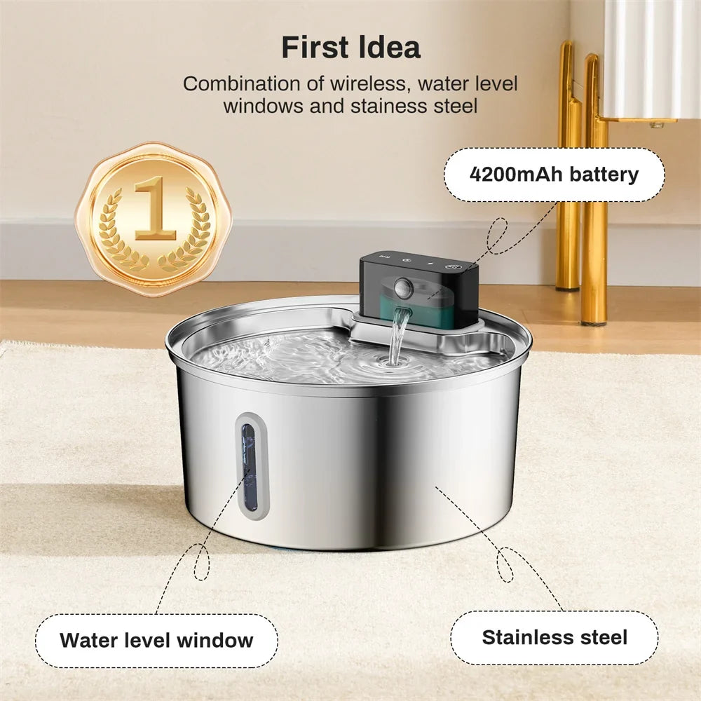 Majestic Pet Kingdom - 3L 5V USB Stainless Steel Wireless Recharging Sensor Auto Cat Water Drinking Fountain For Cats Dog Drinker Pet Dispenser Bowl View 3