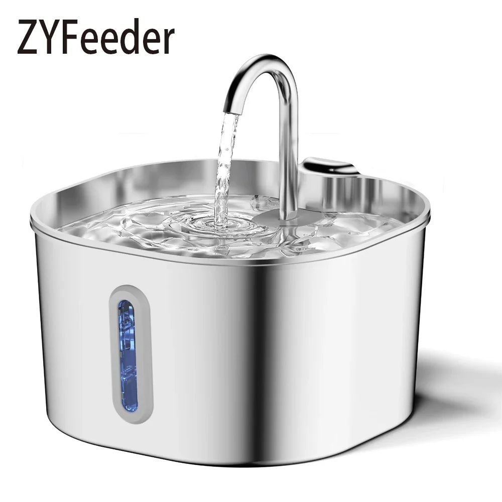 2.2L Automatic Cat Water Fountain Square Stainless Steel Pet Water Feeder Dog Water Fountain with Window（No 5V 1A Plug） - Majestic Pet Kingdom