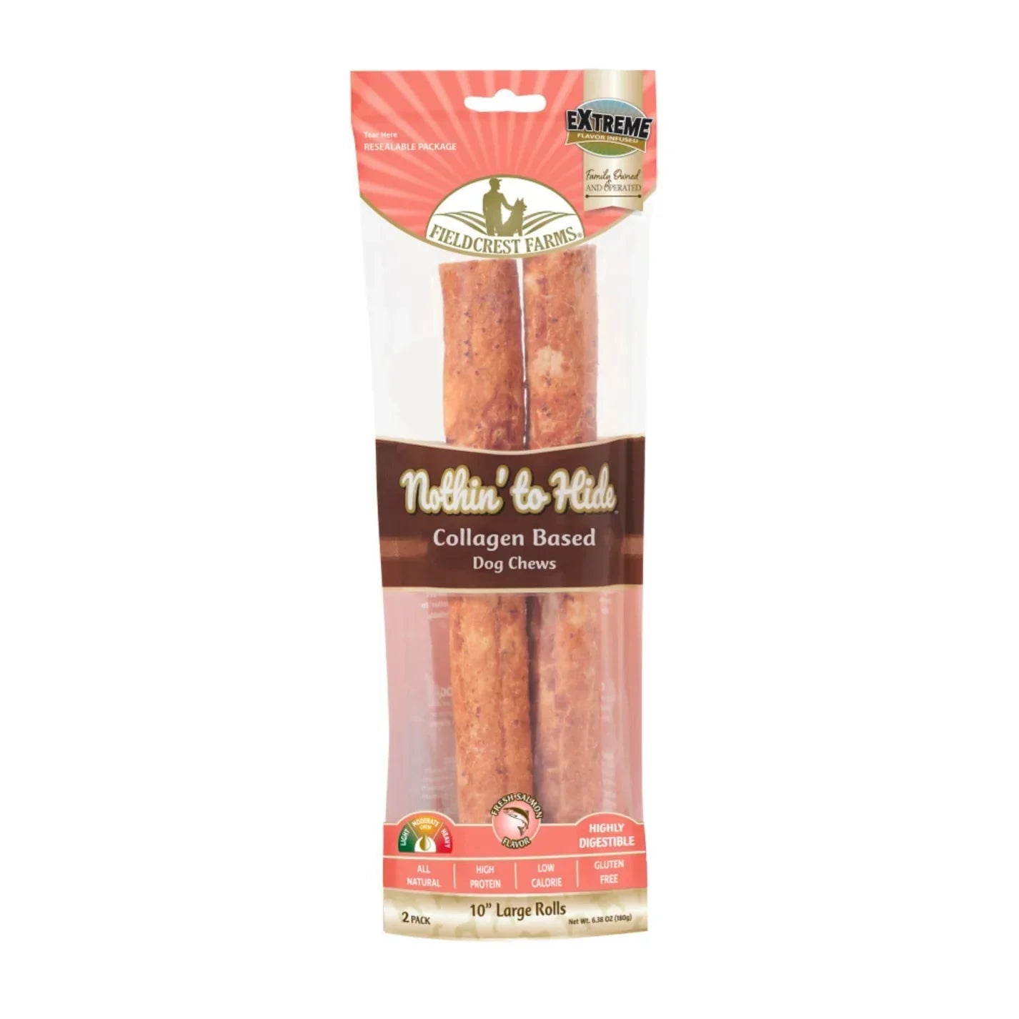 Dog Chews Nothin To Hide Salmon Large Chewing Rolls 10in 2pk