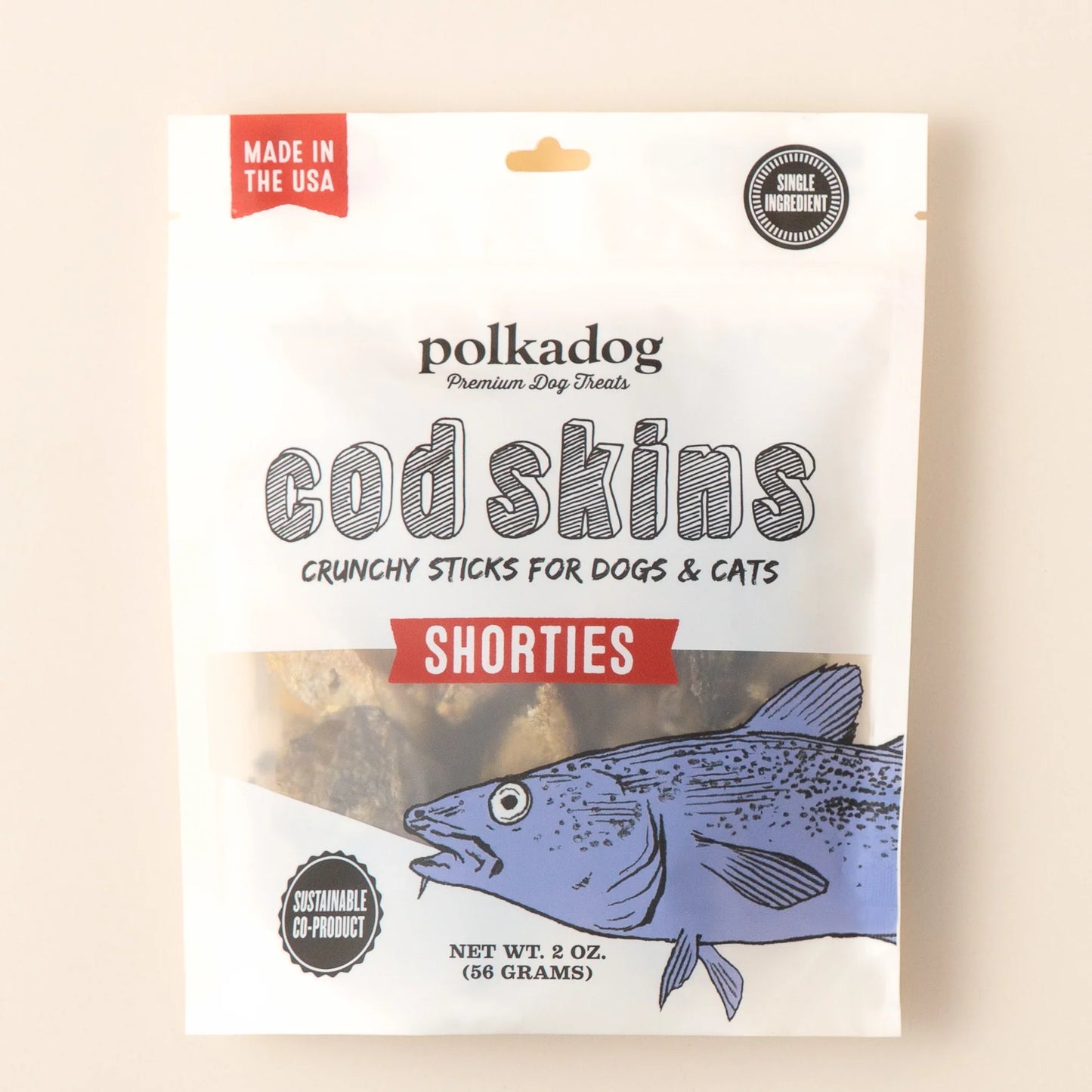 Dog Treats Polkadog Cod Skin Shorties Crunchy Fish Chews 2oz - Main Feature View | Majestic Pet Kingdom