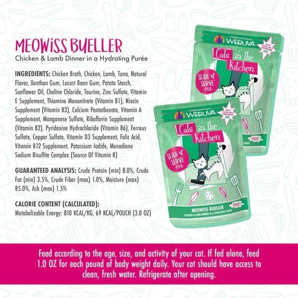 Cats in the Kitchen Paté Slide N' Serve Meowiss Bueller Chicken & Lamb Dinner in a Hydrating Purée (3oz) - Majestic Pet Kingdom