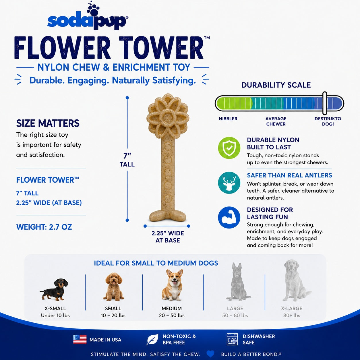 Dog Chew Toy Flower Tower Nylon Aggressive Chewers USA Made - Detail Angle 4 | Majestic Pet Kingdom