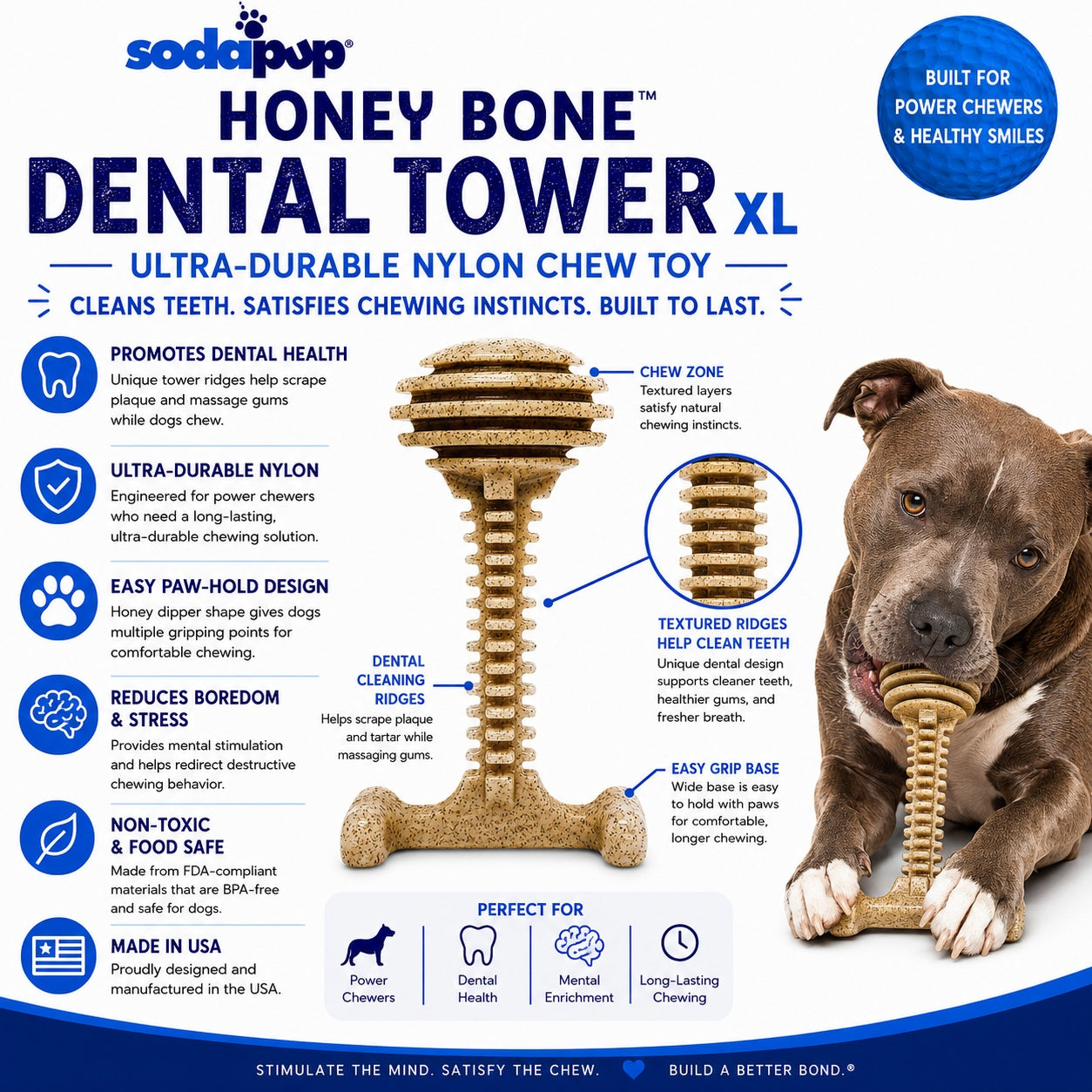 Dog Chew Toy Honey Bone Dental Tower Indestructible Nylon Toy - Detail Angle 3 | Majestic Pet Kingdom