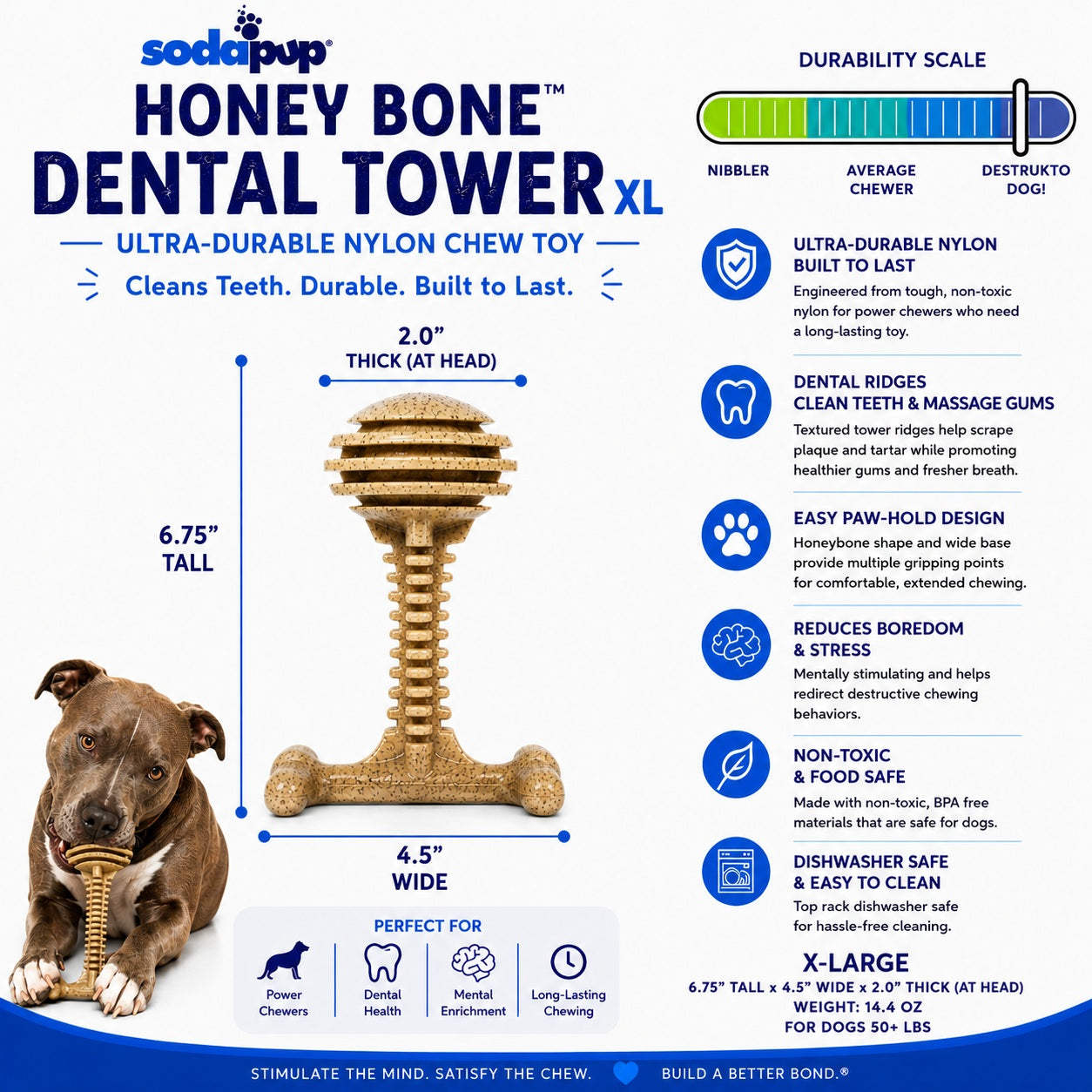 Dog Chew Toy Honey Bone Dental Tower Indestructible Nylon Toy - Detail Angle 4 | Majestic Pet Kingdom