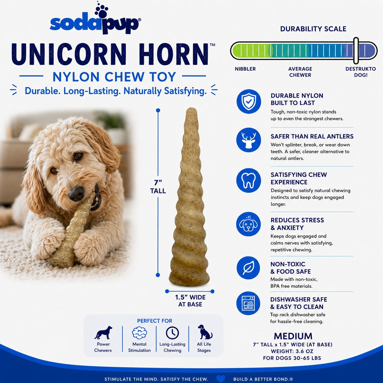Dog Chew Toy Unicorn Horn Durable Nylon for Aggressive Chewers - Detail Angle 4 | Majestic Pet Kingdom