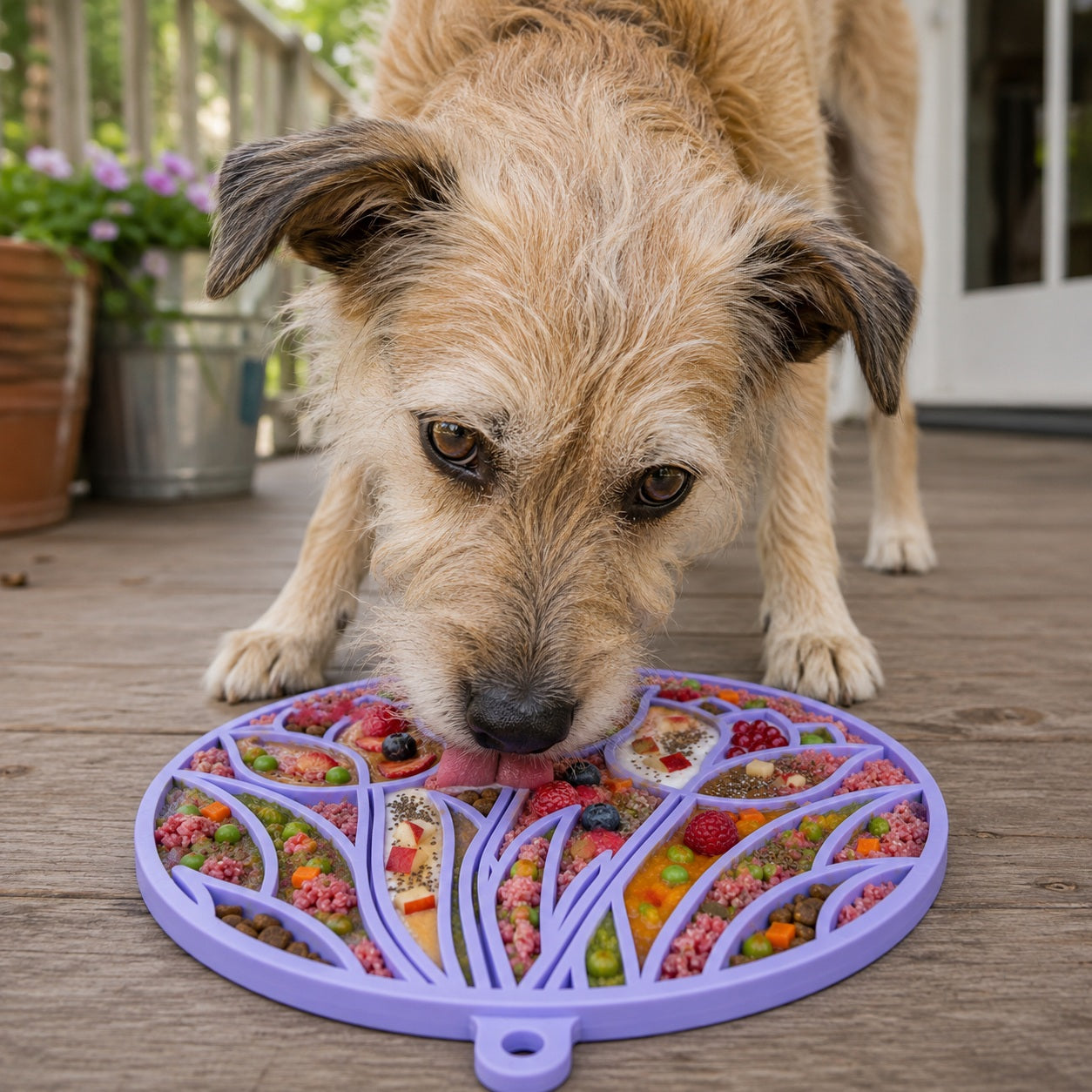 Dog Lick Mat Tulip Design Silicone Slow Feeder Anxiety Plate