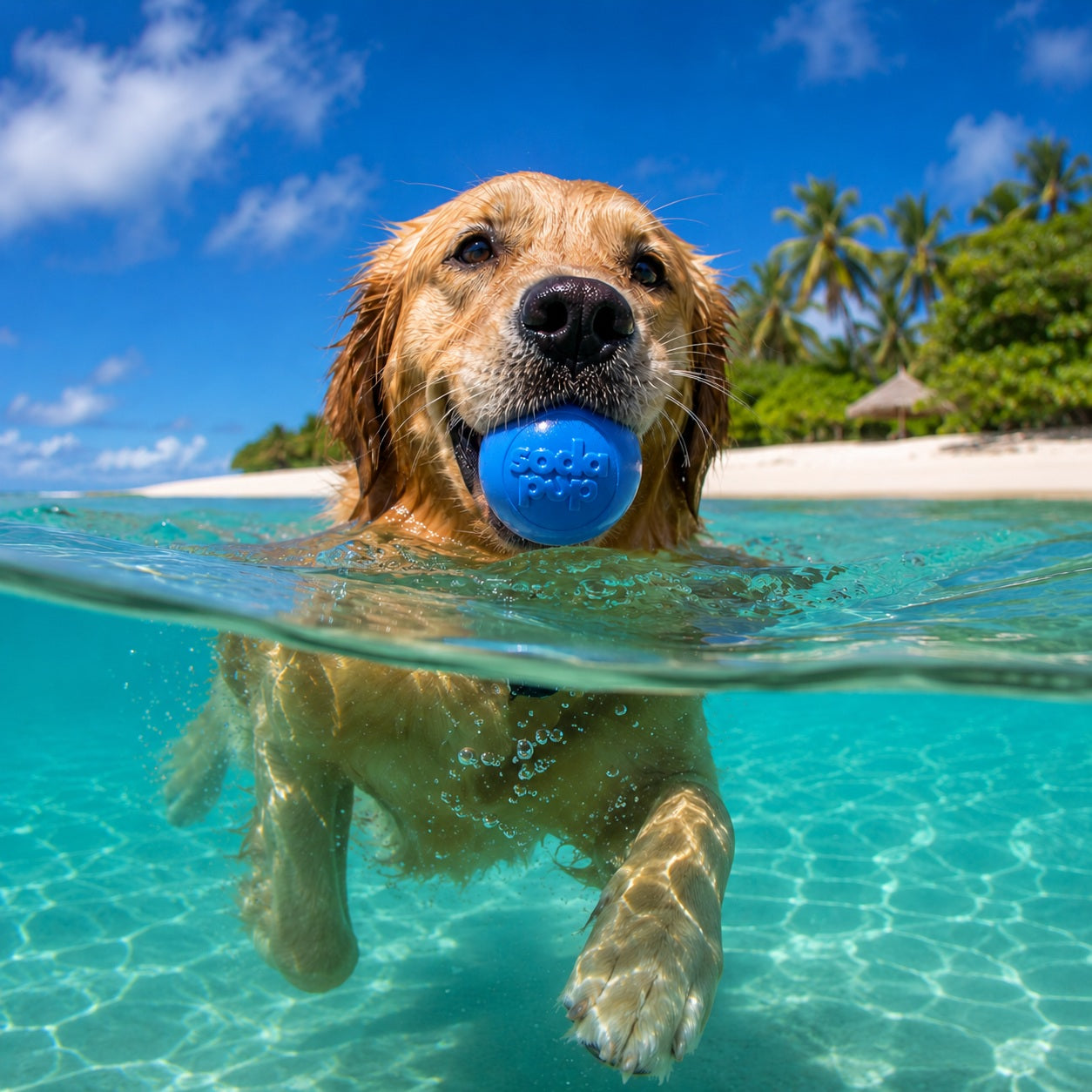 Dog Ball Toy Squeak Ball Durable Floating Rubber Fetch Chewer - Detail Angle 2 | Majestic Pet Kingdom