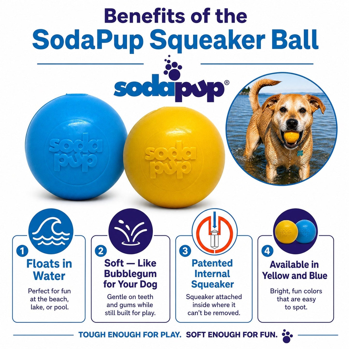Dog Ball Toy Squeak Ball Durable Floating Rubber Fetch Chewer - Detail Angle 3 | Majestic Pet Kingdom