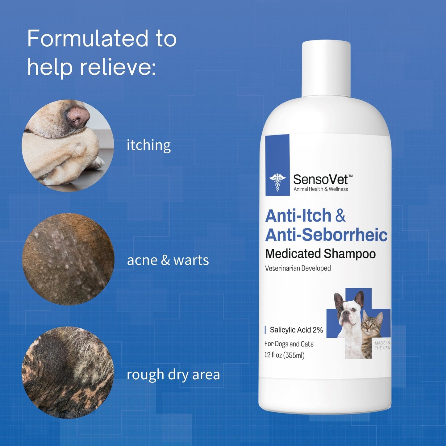 Pet Shampoo Anti-Seborrheic Itch Relief Medicated Wash 12oz