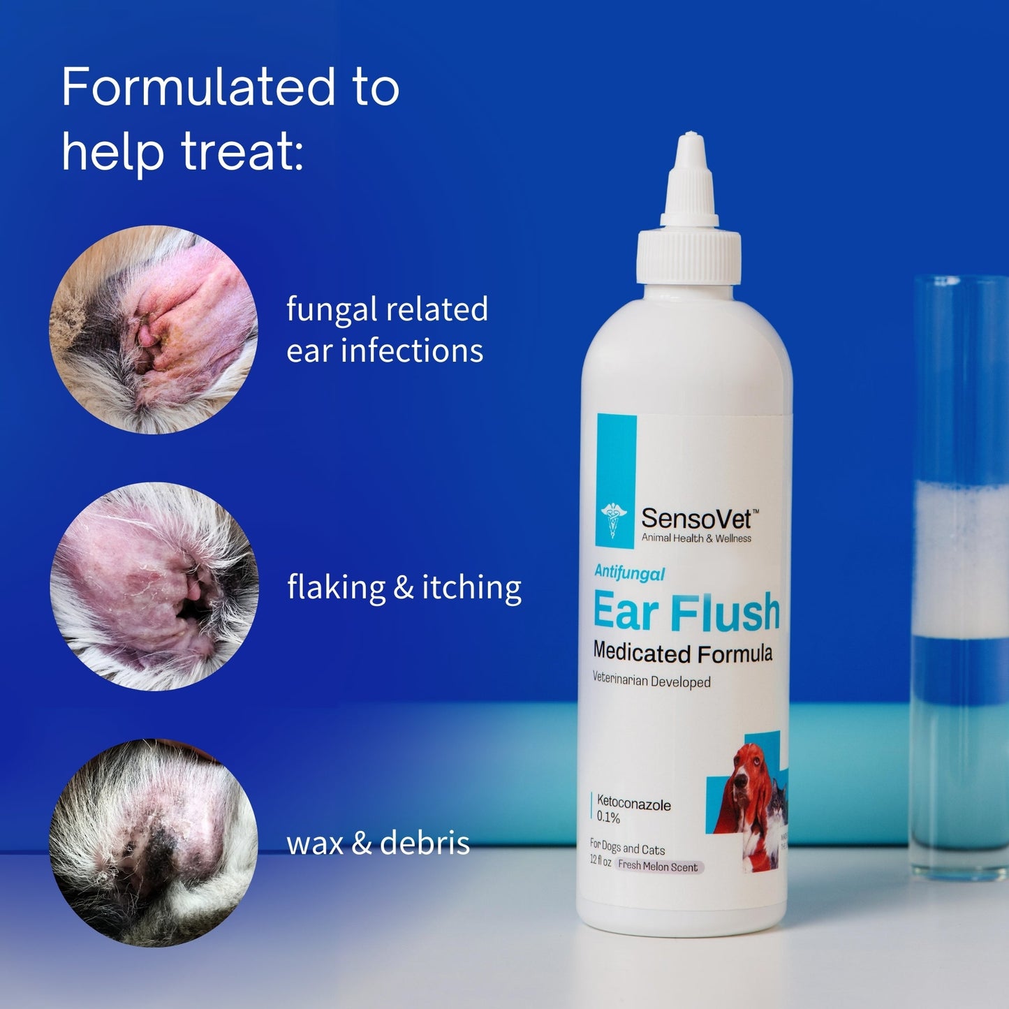 Pet Ear Cleaner Medicated Cleansing Flushing Solution 8 fl oz - Detail Angle 3 | Majestic Pet Kingdom
