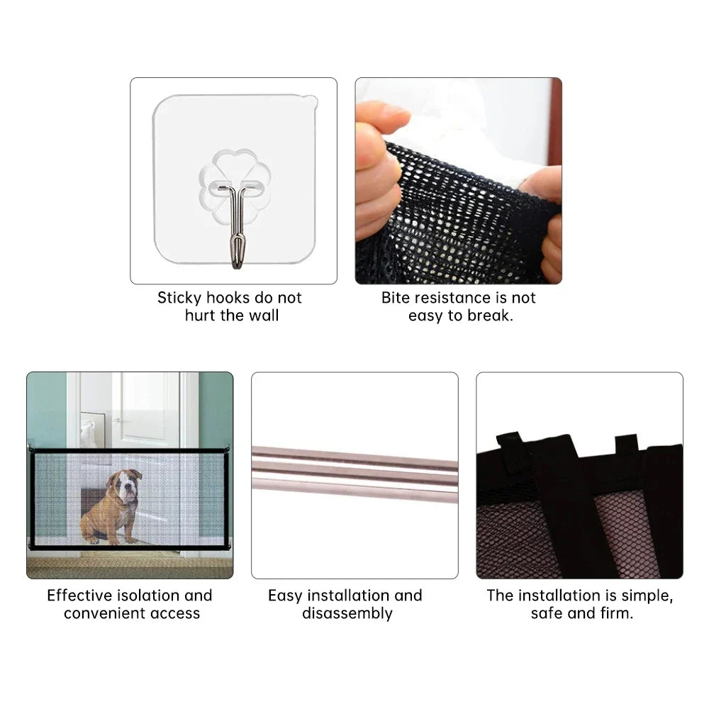 Pet Dog Barrier Fences Pet Isolated Network Folding Breathable Nylon Mesh Pet Isolated Network Stairs Gate Safety Fence 2 Sizes - Majestic Pet Kingdom