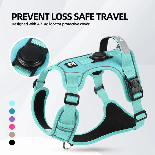 Dog Harness with AirTag Holder Reflective No-Pull Vest Small