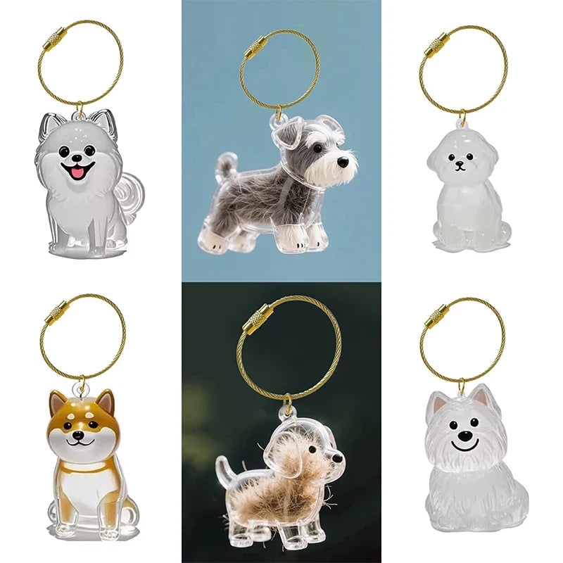Clear Pet Hair Memorial Keepsake Capsule | Dog Fur Container Keychain for Pet Lovers