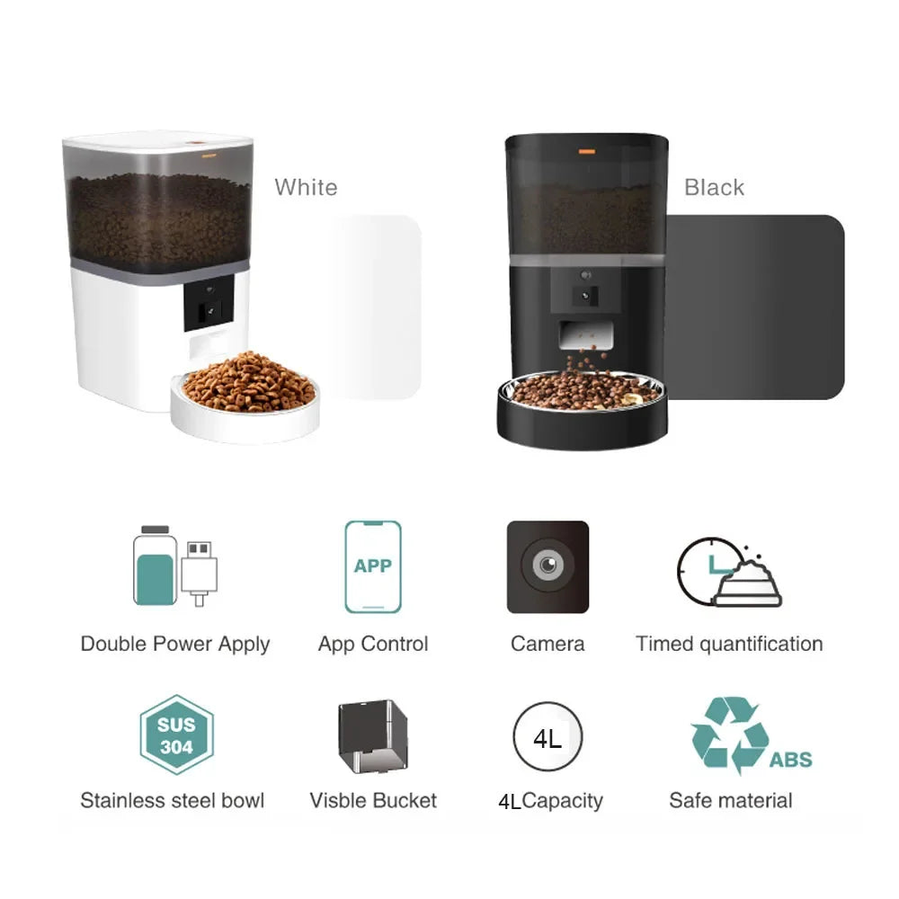 4L With HD Camera Automatic Pet Feeder Cat And Dog Food Automatic Dispenser Suitable For Two Pet Cat And Dog Feeding Remote Feed - Majestic Pet Kingdom