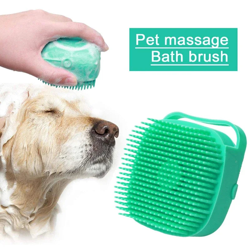 Dog Bath Brush 2.7oz Silicone Shampoo Dispenser Massage Comb - Detail Angle 2 | Majestic Pet Kingdom