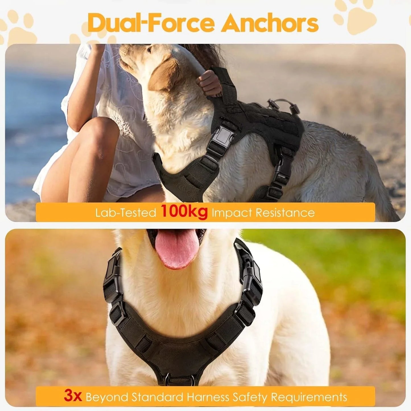 Tactical Dog Collar Adjustable Dog Harness for Medium & Large Breeds Vest Pet with Anti-Pull Design Portable Pet Harness for Dog - Dark Khaki | Purrfect Pet Kingdom