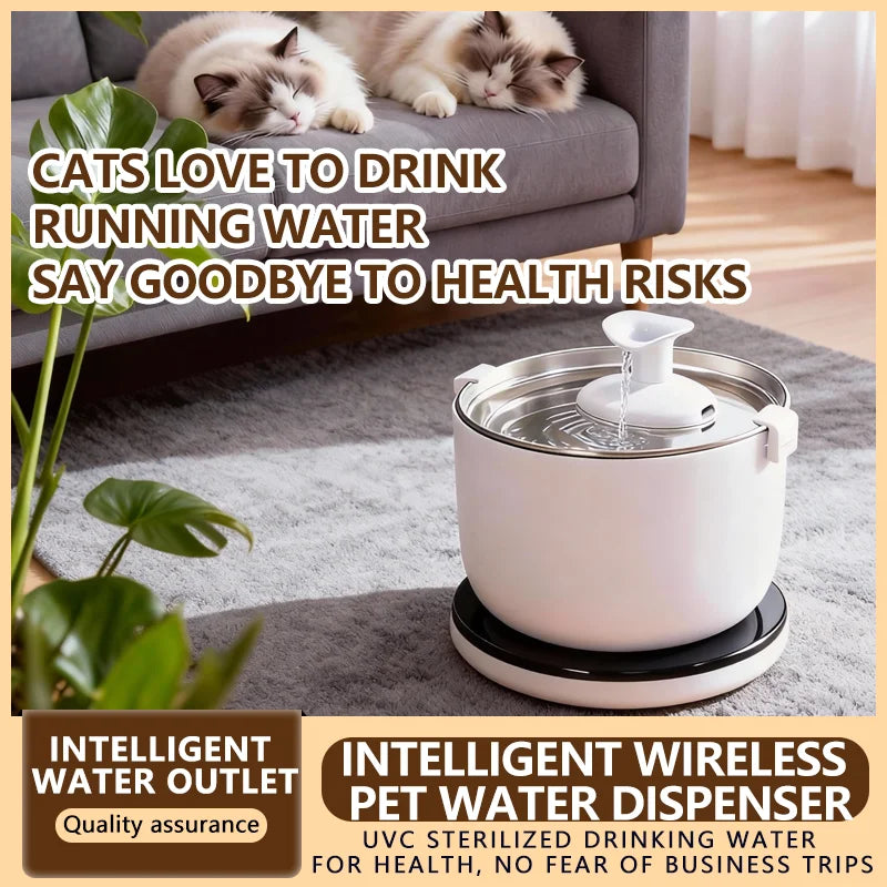 Wireless Cat Water Fountain Auto Sensor Drinking Fountain Quiet Pump 2.5L Stainless Steel Cats Dog Drinker Pet Water Dispenser