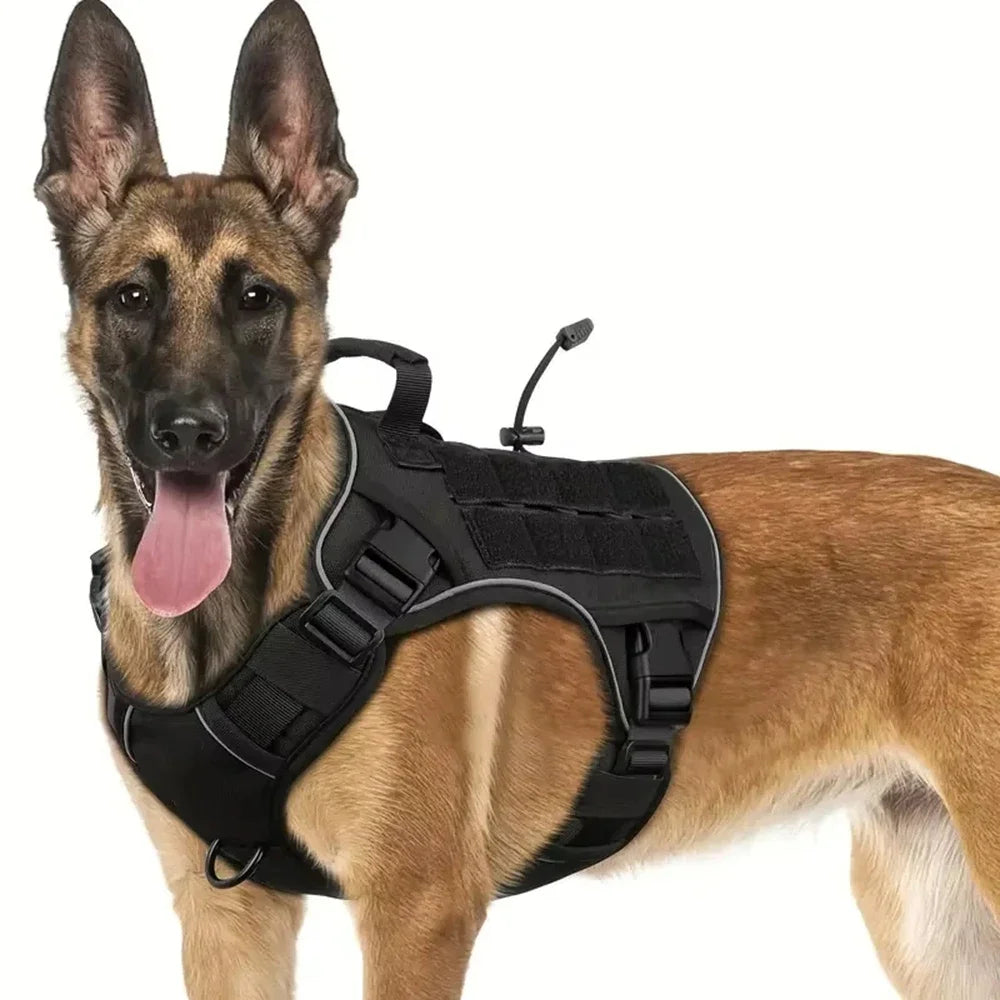Adjustable No-pull Tactical Dog Harness With Handle For Large Dogs Reflective Vest For Labrador Retriever Siberian Dogs Supplies - black | Purrfect Pet Kingdom