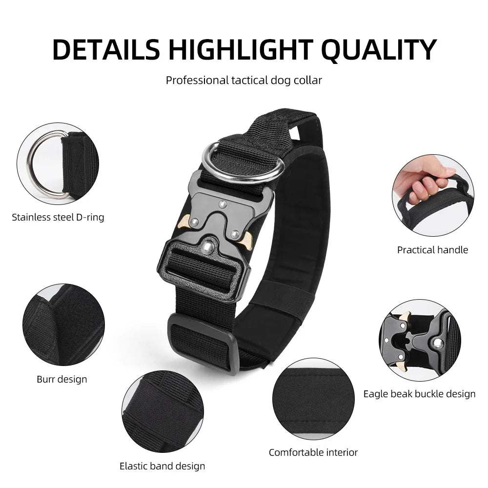 Tactical Dog Collar for Medium to Large Dogs 8 Colors Pet Collar Durable Comfortable Harness for Training And Control - Black | Purrfect Pet Kingdom