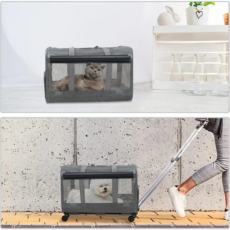 Large Pet Rolling Carrier with Wheels for Up To 30 LBS with Flexible Wheels Breathable and Collapsible Carrier for Medium Pets | Purrfect Pet Kingdom