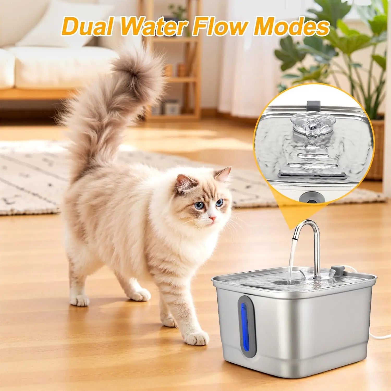 Majestic Pet Kingdom - 101oz/3L Stainless Steel Cat Water Fountain Automatic Pet Water Dispenser with Replacement Filters for Small Dogs And Cats View 2