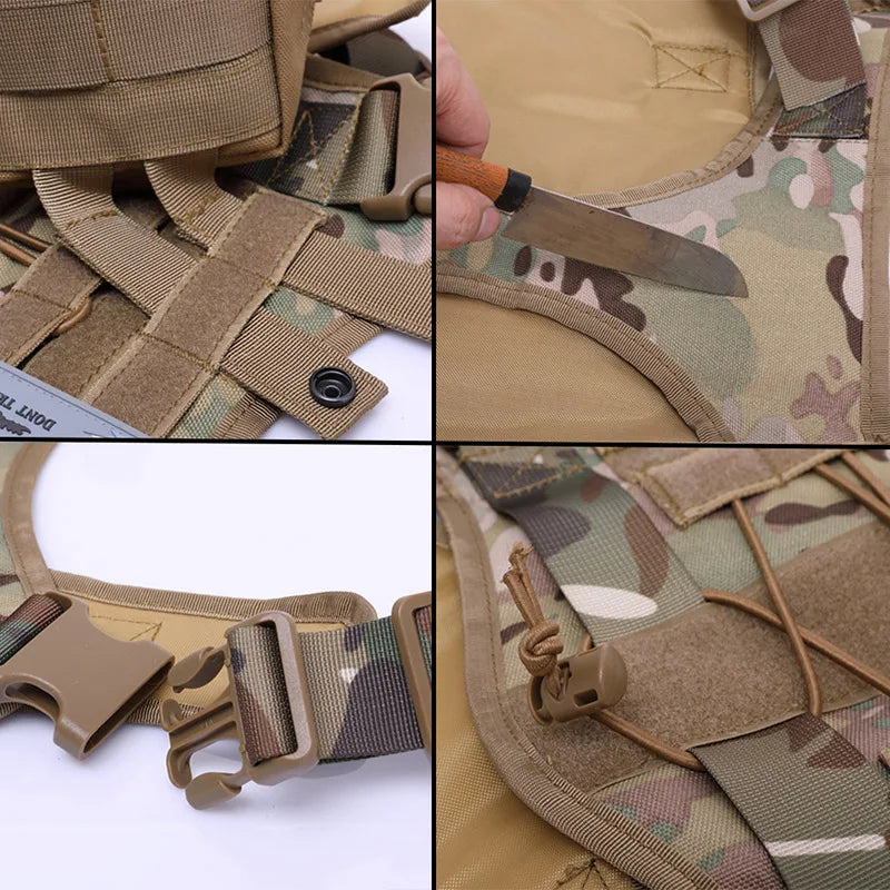 Tactical Camouflage Dog Vest Harness for Medium and Large Dogs，Easy Control and Comfortable for Hiking ，Training, and Outdoor - khaki | Purrfect Pet Kingdom