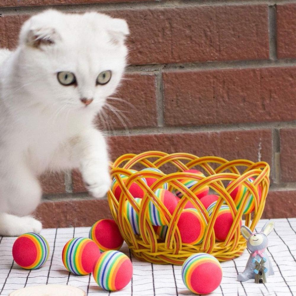 Cat Toy Balls 10-Pack Rainbow Foam Quiet Chase Activity Toys