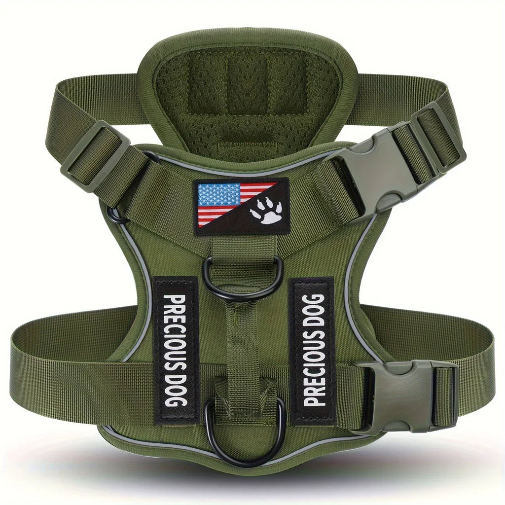 Anti-Pull Tactical Dog Harness with Night Reflective Strips, Heavy-Duty Nylon Military-Grade Vest-Style Leash for Large Dog - Majestic Pet Kingdom