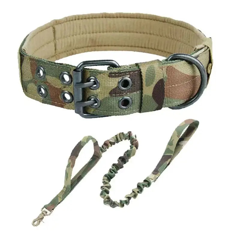 Adjustable Sturdy Tactical Dog Collar with Leash Set for Medium to Large Dogs Anti-Bite Durable Neck Collar For Strong Dogs - Khaki Set | Purrfect Pet Kingdom