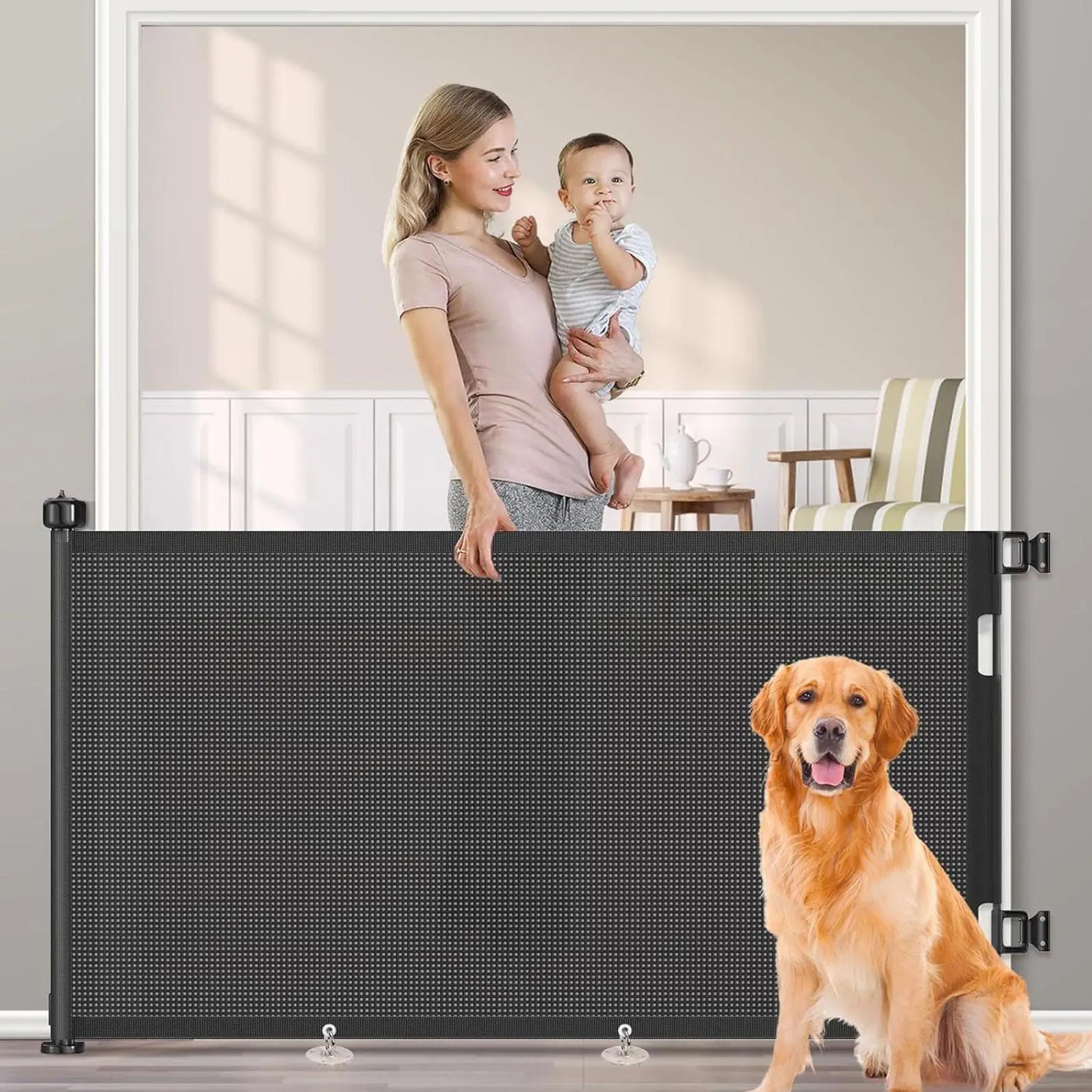 Retractable Pet Safety Gate Mesh Isolation Net Stairs Doorway