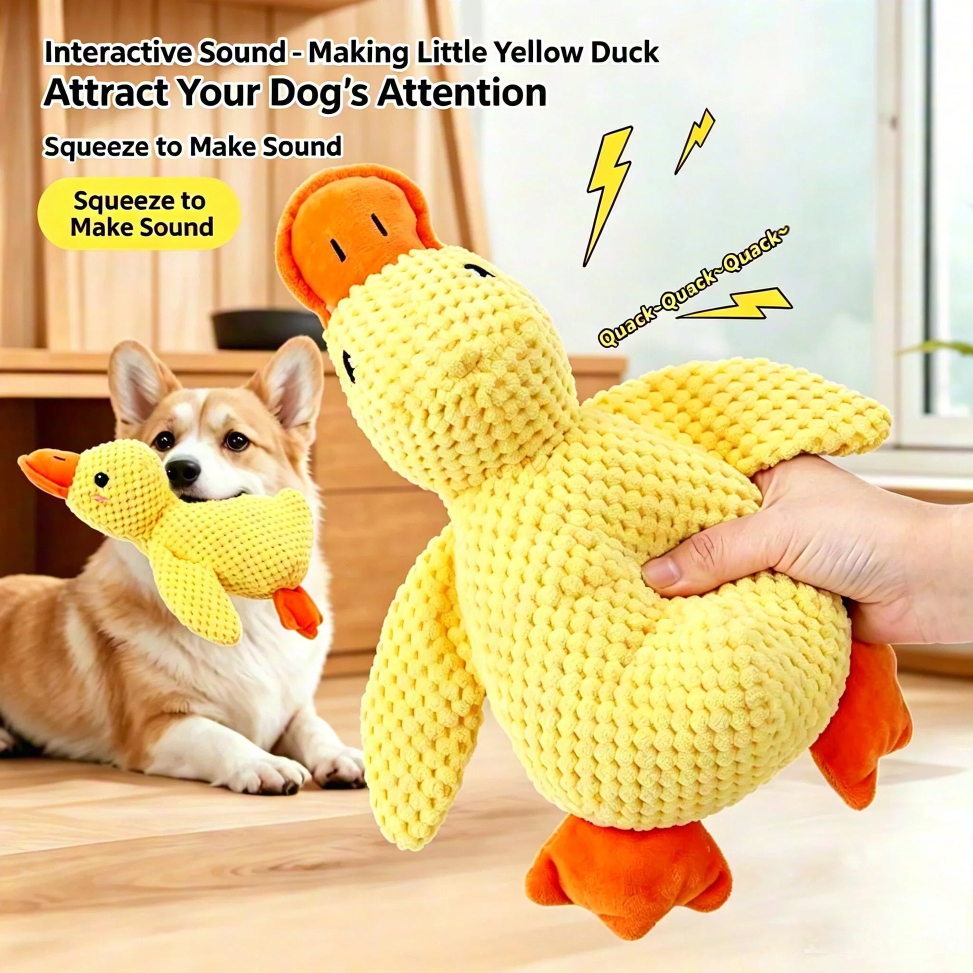 Majestic Pet Kingdom - 1/3pcs Yellow Duck Dog Toy Chew Resistant Interactive Pet Plush Toy with Quacking Sound For Aggressive Dog Grinding Teeth View 2