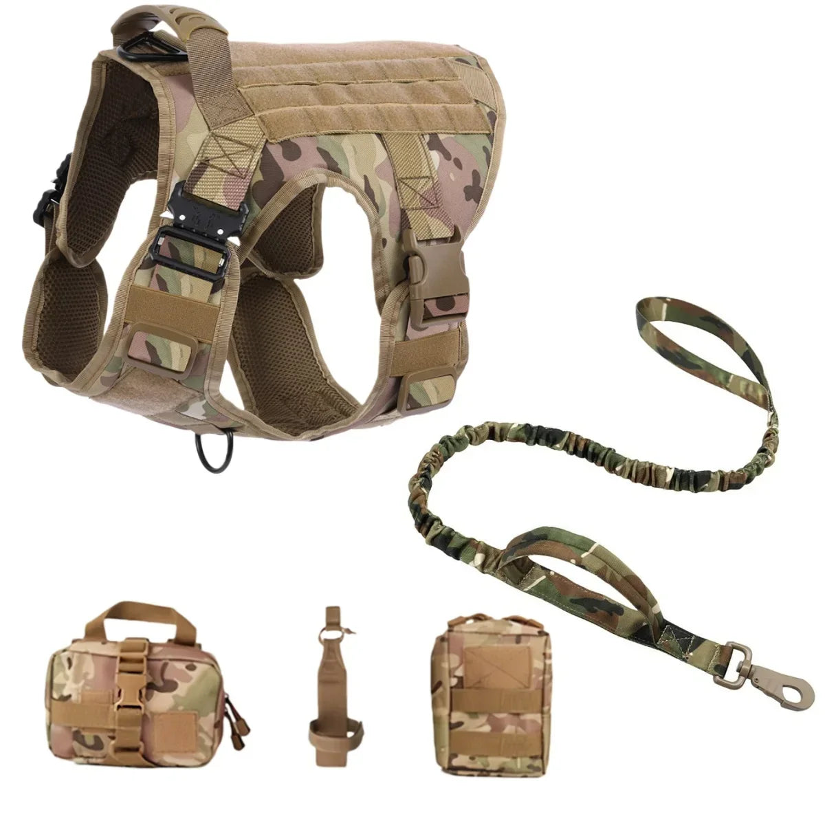 Tactical Military Vest Pet German Shepherd Golden Retriever Tactical Training Dog Harness and Leash Set For All Breeds Dogs - Brown 4 piece set | Purrfect Pet Kingdom