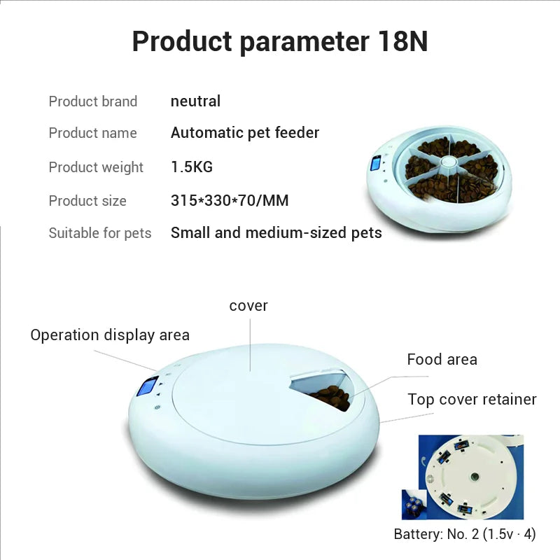 Pet adjustment Intelligent Led electric food dispenser Dog feeder 6 meals Cat automatic timing pet feeder - Majestic Pet Kingdom