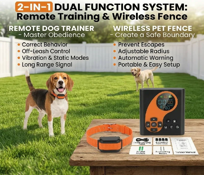 Electric Dog Fence Wireless Remote Trainer 2-in-1 Pet System