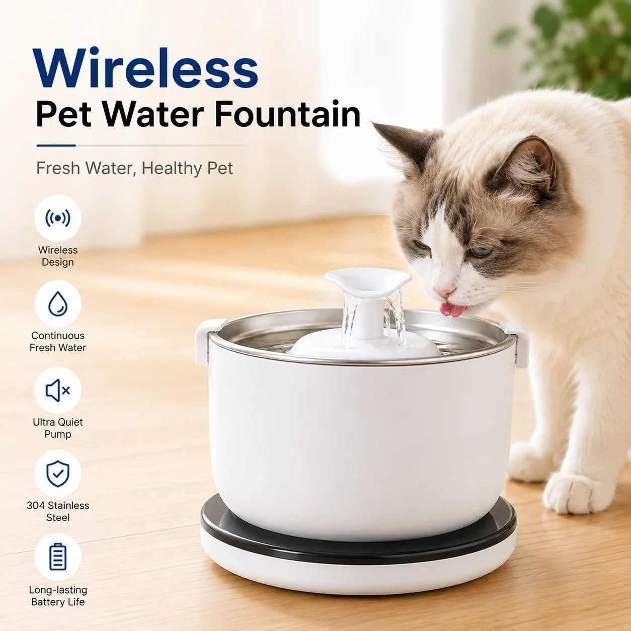 Wireless Cat Water Fountain Auto Sensor Drinking Fountain Quiet Pump | Majestic Pet Kingdom™