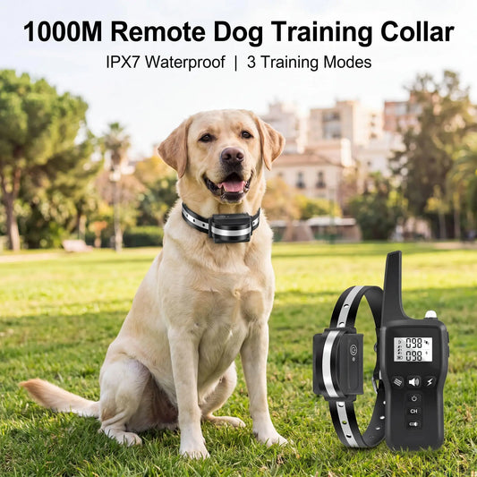 Dog Training Collar 1000m IPX7 Waterproof Remote Shock Trainer