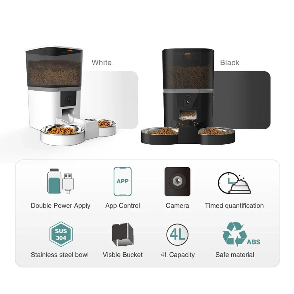 4L With HD Camera Automatic Pet Feeder Cat And Dog Food Automatic Dispenser Suitable For Two Pet Cat And Dog Feeding Remote Feed - Majestic Pet Kingdom