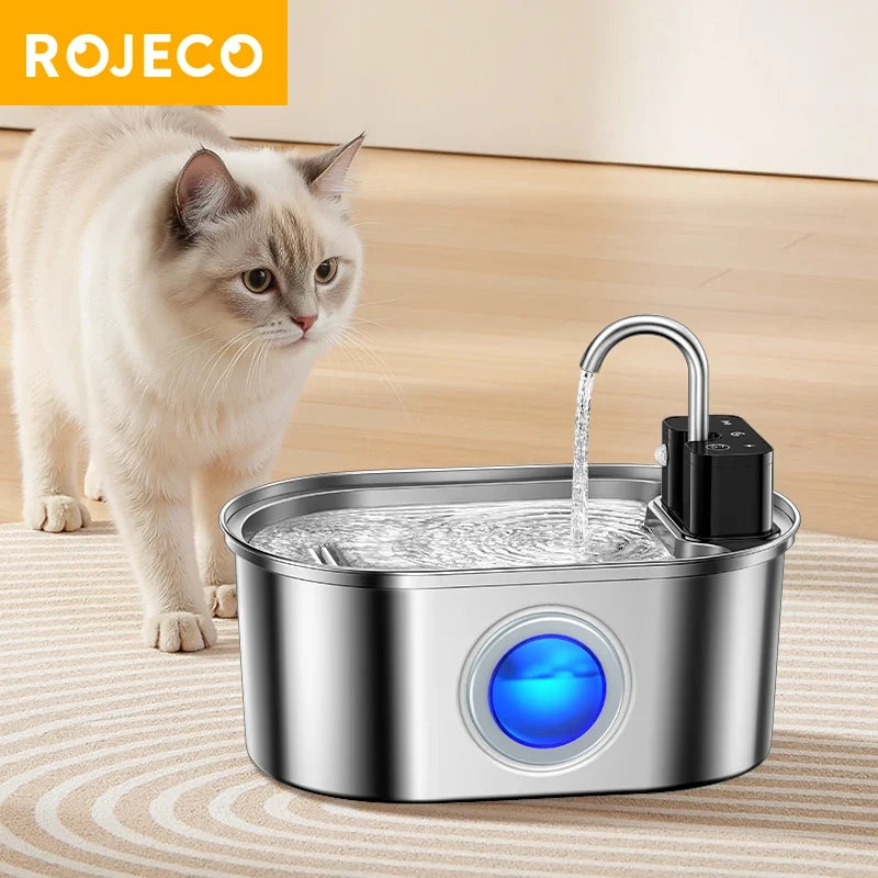 ROJECO 3.2L Stainless Steel Cat Water Fountain Wireless Sensor Smart | Majestic Pet Kingdom™