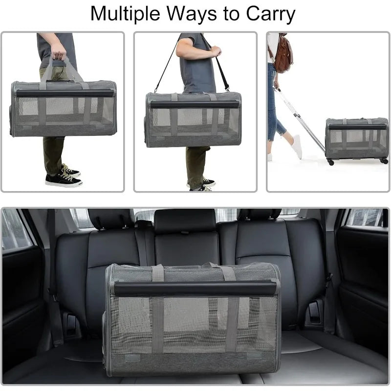 Large Pet Rolling Carrier with Wheels for Up To 30 LBS with Flexible Wheels Breathable and Collapsible Carrier for Medium Pets | Purrfect Pet Kingdom