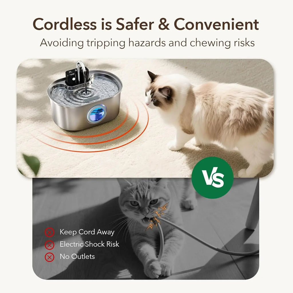 3L Stainless Steel Wireless Recharging Sensor Cat Water Fountain Auto Drinking Fountain For Cats Dog Drinker Pet Dispenser Bowl - Majestic Pet Kingdom