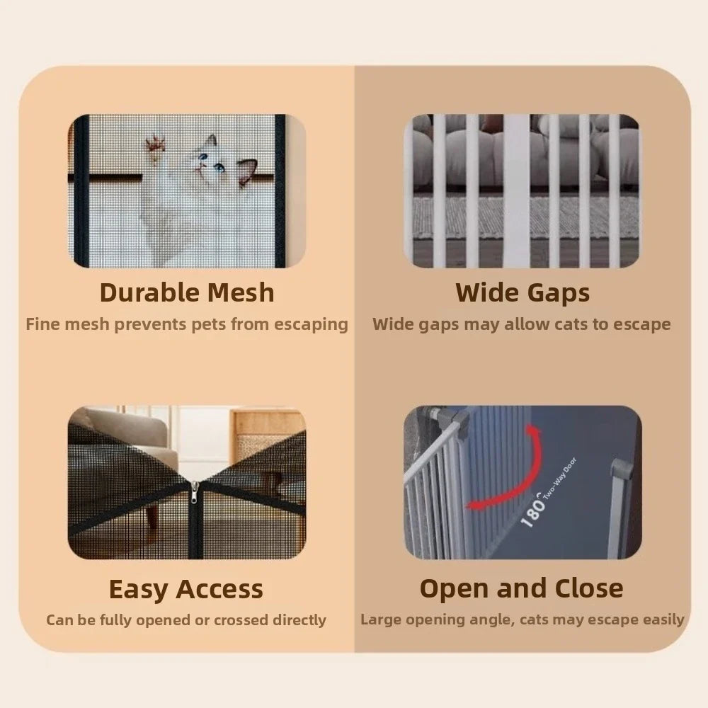 New Metal Mesh Dog Barrier Fences Breathable with Zipper Net Stairs Gate Easy to Install Folding Dog Safety Fence for Cats Dogs - Majestic Pet Kingdom