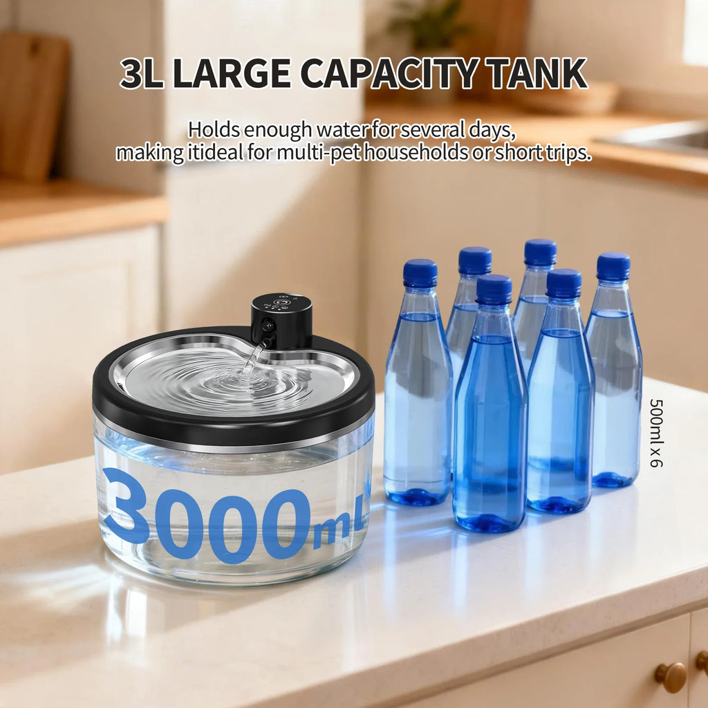 3L Cat Water Fountain Automatic Filter Pet Water Purifier 4000mAh Long-lasting Battery and Silent Pump with Stainless Steel Tray - Majestic Pet Kingdom