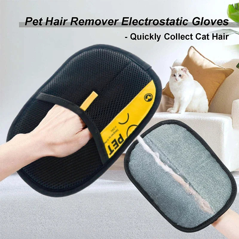 Pet Hair Remover Gloves Electrostatic Grooming Lint Brush 2in1