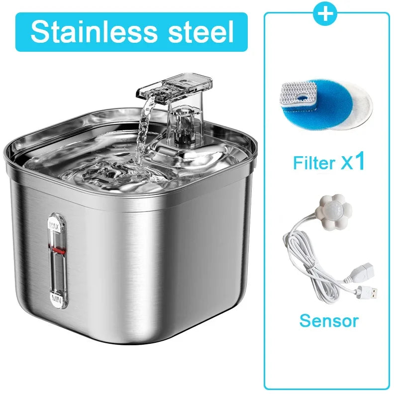 Stainless Steel Automatic Pet Water Dispenser Cat Drinking Fountain With Sensor Filter Cats Dog Ultra Quiet Pump Water Foutain - Majestic Pet Kingdom