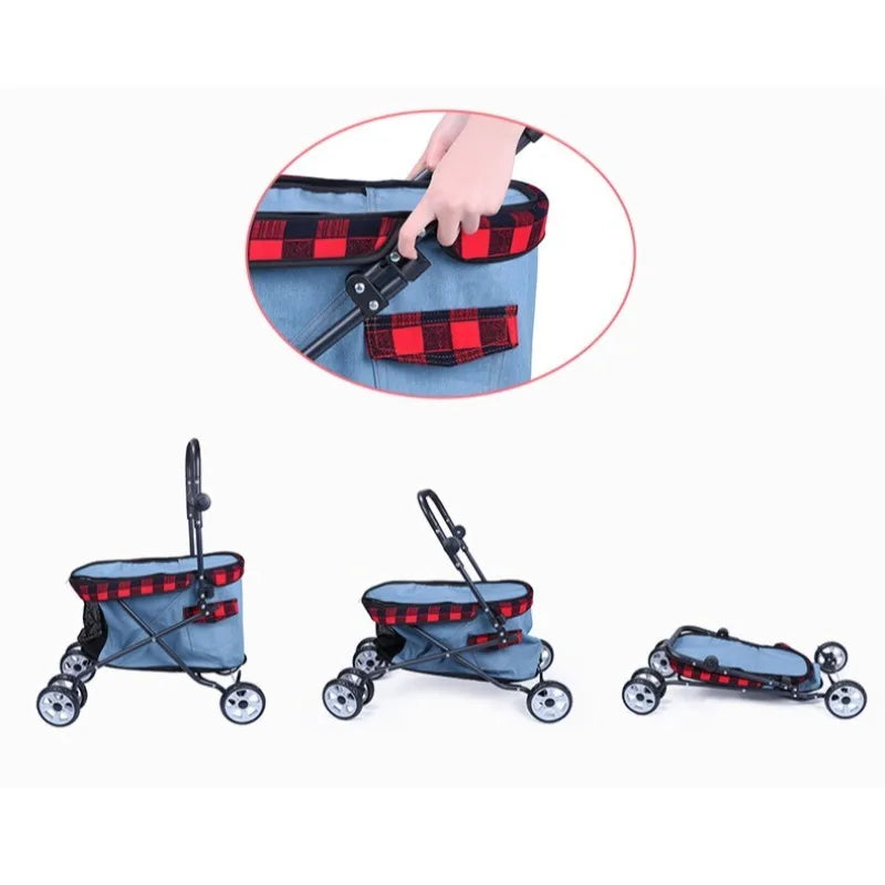 Folding Pet Stroller Cabin with Top Mesh Doo for Dogs and Cats Shock Absorber Swivel Front Wheel,Rear Wheel with Foot Brakes